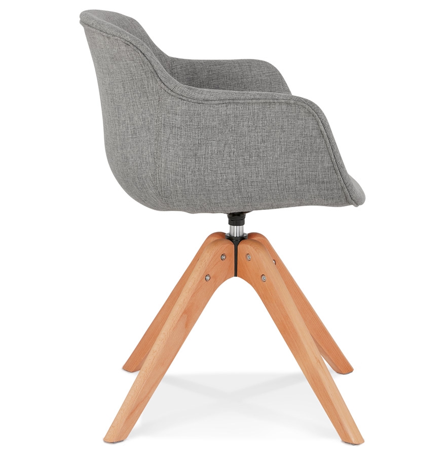 Chaise avec accoudoirs 'AMOS' en tissu gris et pieds en bois naturel vue3