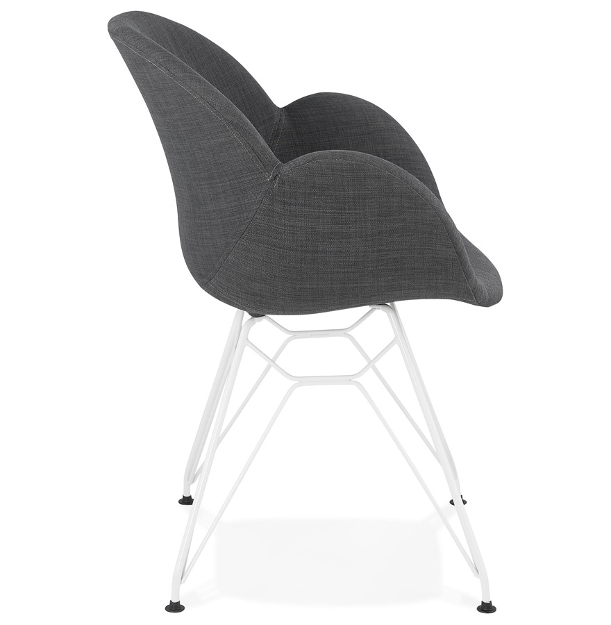 Chaise moderne ´ATOL´ en tissu gris foncé avec pieds en métal blanc