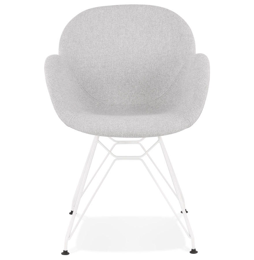 Chaise moderne ´ATOL´ en tissu gris clair avec pieds en métal blanc