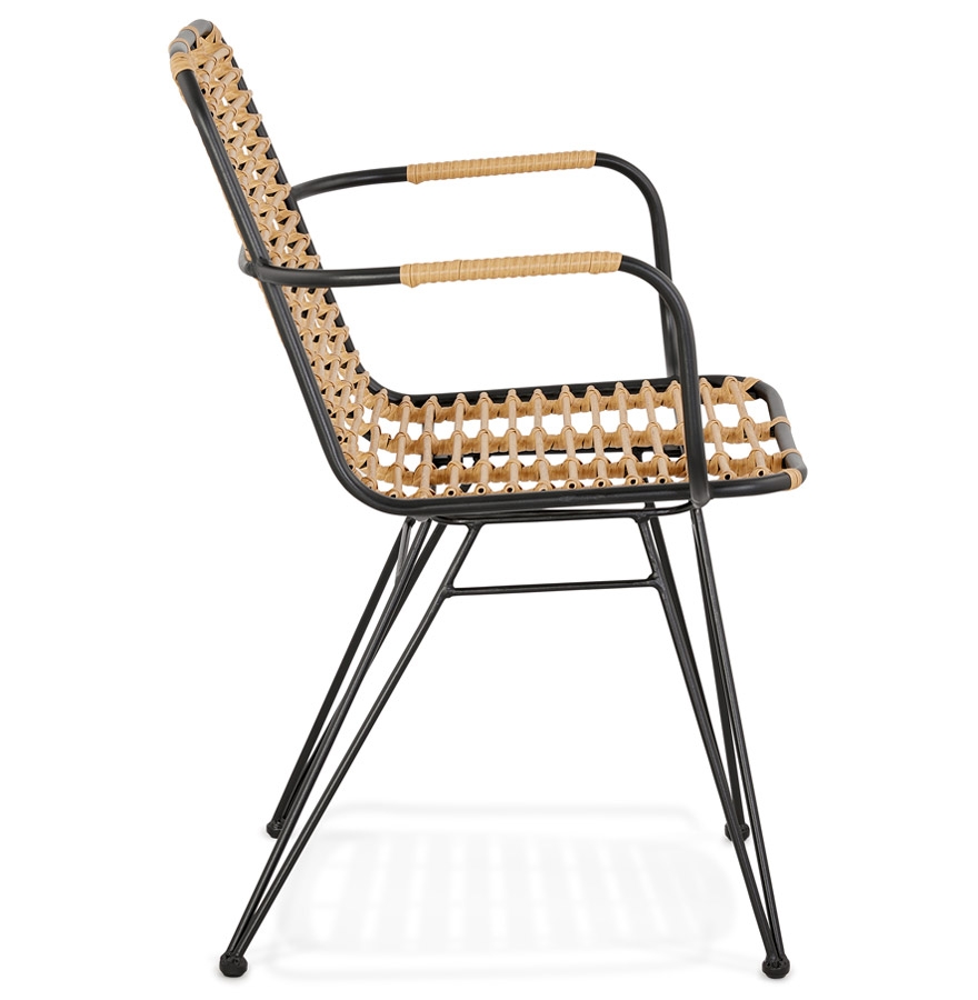 Chaise avec accoudoirs 'BASTIA' en rotin couleur naturelle et métal noir vue3