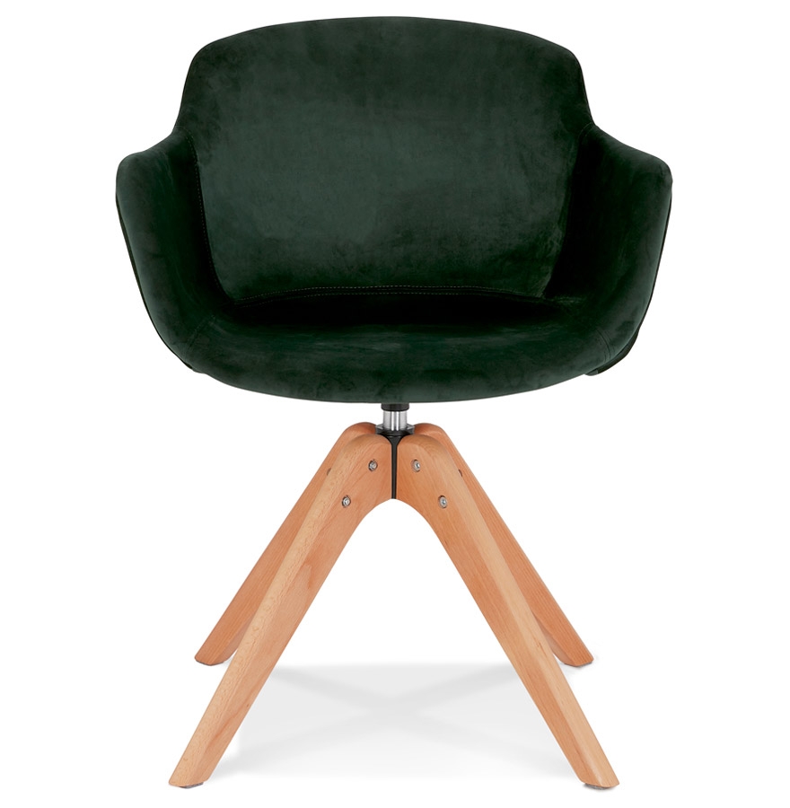 Chaise avec accoudoirs 'BERNI' en velours vert et pieds en bois naturel vue2