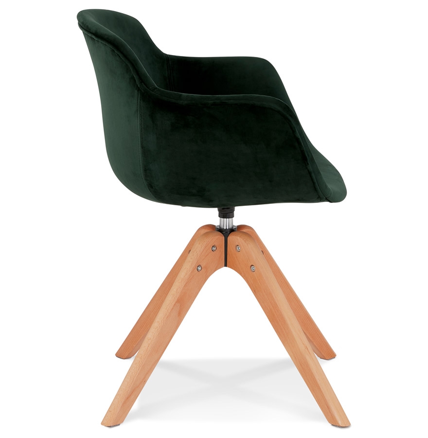 Chaise avec accoudoirs 'BERNI' en velours vert et pieds en bois naturel vue3