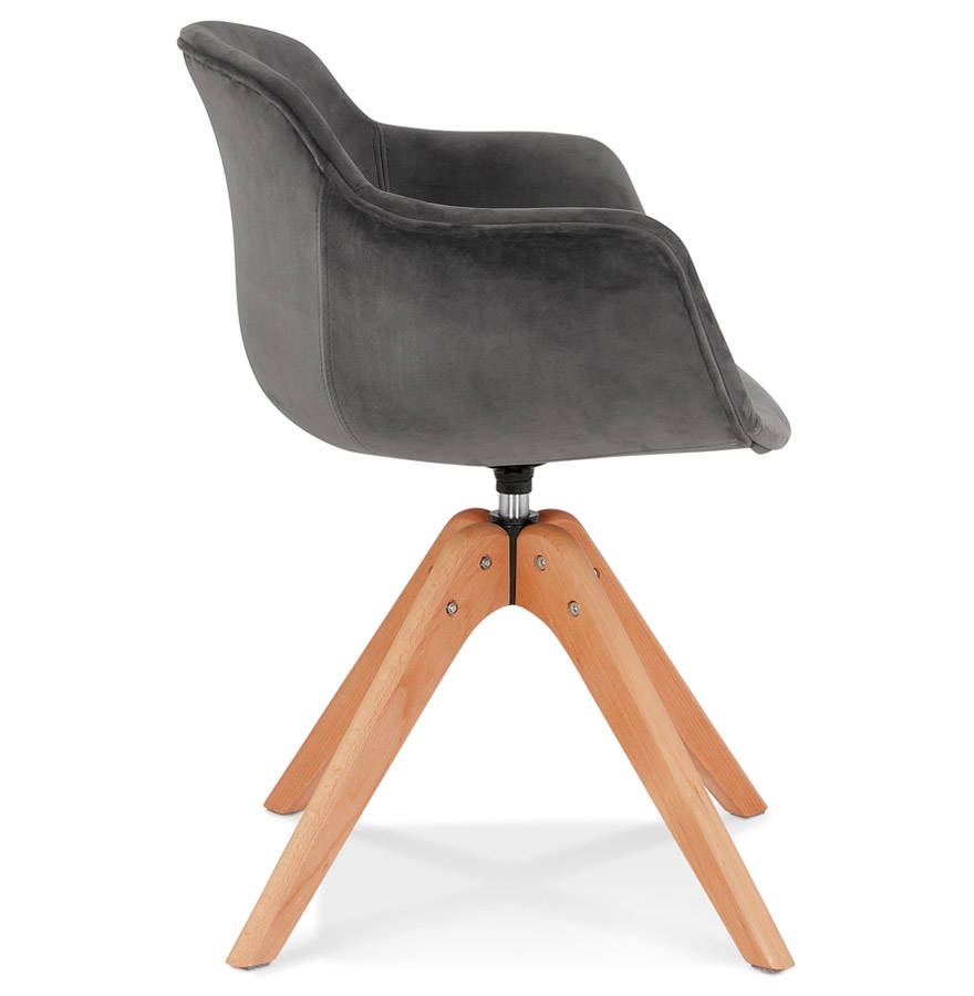 Chaise avec accoudoirs 'BERNI' en velours gris et pieds en bois naturel vue3