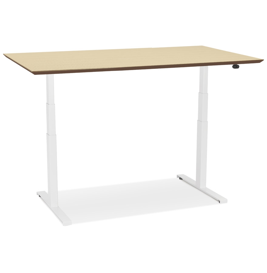 Bureau assis-debout électrique 'BIONIK'avec plateau en bois finition naturelle et pied en métal blanc - 150x70 cm vue2