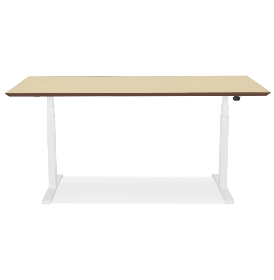 Bureau assis-debout électrique 'BIONIK'avec plateau en bois finition naturelle et pied en métal blanc - 150x70 cm vue3
