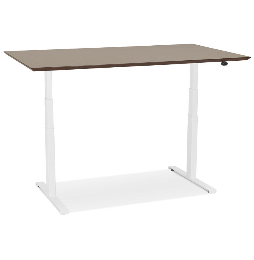Bureau assis-debout électrique 'BIONIK'avec plateau en bois finition Noyer et pied en métal blanc - 150x70 cm vue2
