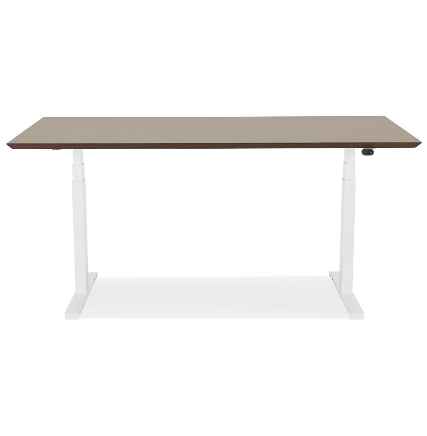 Bureau assis-debout électrique 'BIONIK'avec plateau en bois finition Noyer et pied en métal blanc - 150x70 cm vue3