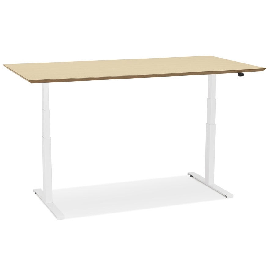 Bureau assis-debout électrique 'BIONIK'avec plateau en bois finition naturelle et pied en métal blanc - 180x90 cm vue2
