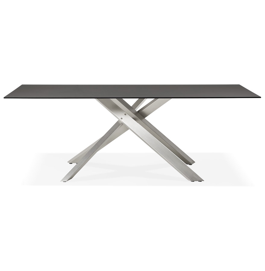 Table à diner design 'BIRDY' en verre noir avec pied central en métal - 200x100 cm vue3