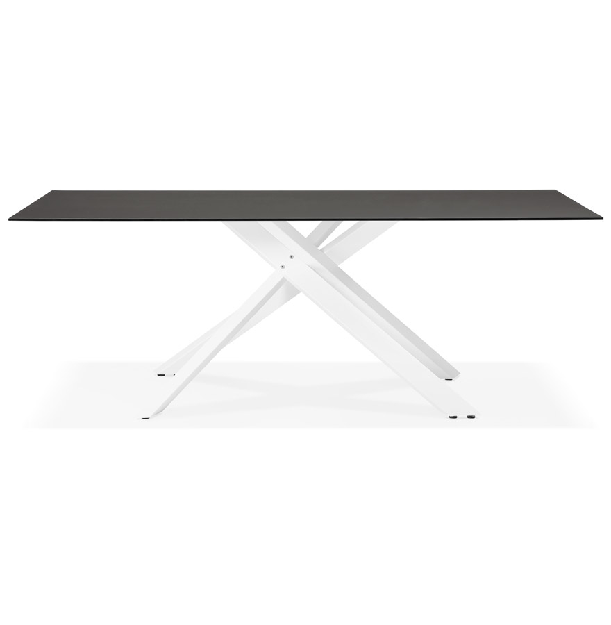 Table à diner design 'BIRDY' en verre noir avec pied central en x blanc - 200x100 cm vue3