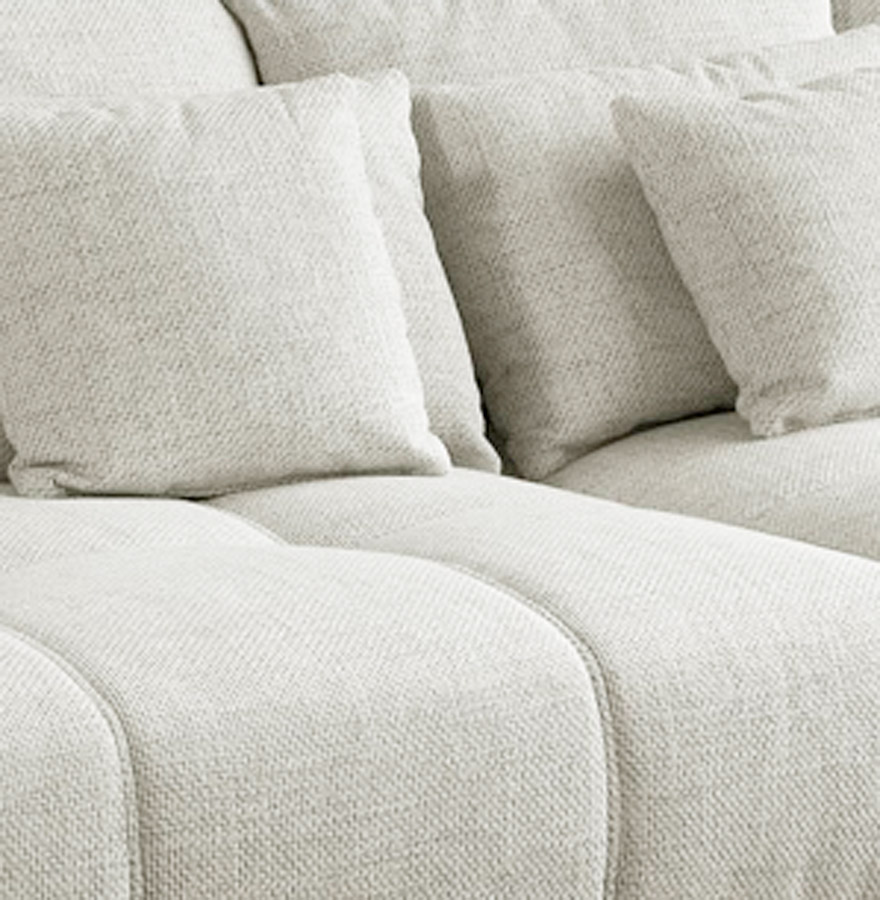 Grand canapé droit ´BYOUTY´ blanc et gris clair 4 places en matière synthétique et tissu