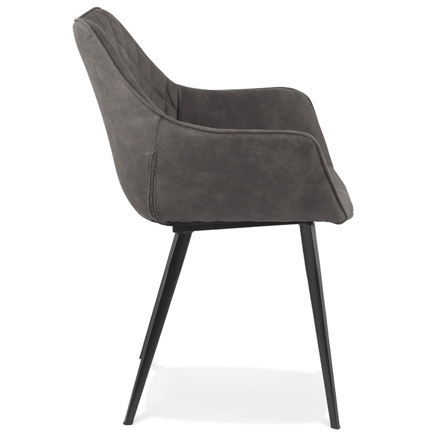 Chaise avec accoudoirs 'CHIGI' gaufrée en microfibre gris foncé et pieds en métal noir vue3