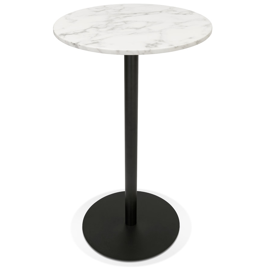 Table haute ronde 'CORY ROUND' en pierre blanche effet marbre et métal noir - 60x60 cm vue2