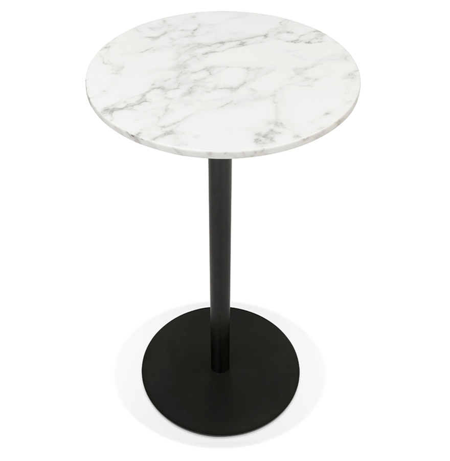 Table haute ronde 'CORY ROUND' en pierre blanche effet marbre et métal noir - 60x60 cm vue3