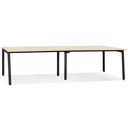 Double bureau bench / table de réunion 'AMADEUS' en bois finition naturelle et métal noir - 280x140 cm