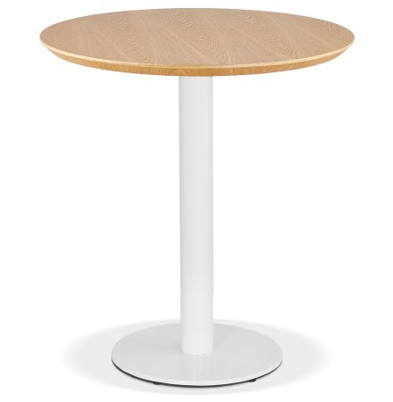 Petite table à diner 'BASTILLE' ronde en bois finition naturelle et fonte blanche - Ø 60 cm