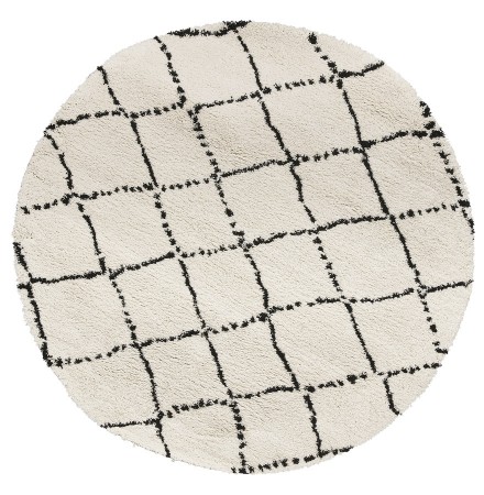 Tapis berbère rond 'BERAN' blanc avec motifs noirs - Ø 200 cm