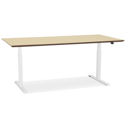 Bureau assis-debout électrique 'BIONIK'avec plateau en bois finition naturelle et pied en métal blanc - 180x90 cm