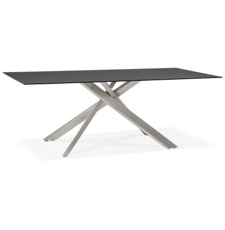 Table à diner design 'BIRDY' en verre noir avec pied central en métal - 200x100 cm