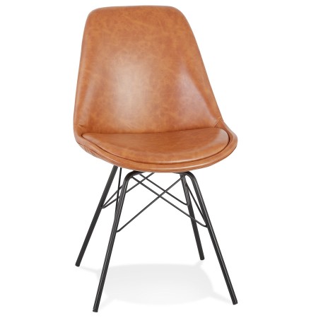 Chaise design 'BRAVO' en matière synthétique brune et pieds en métal noir
