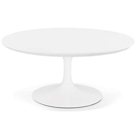 Table basse de salon ronde 'BUSTER MINI' en bois et métal blanc - Ø 90 cm