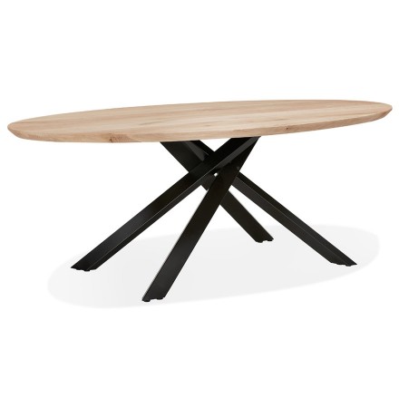 Table à manger ovale 'CABANA' en chêne massif avec pied en x en métal noir - Ø 200 cm