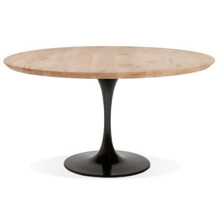 Table à manger ronde 'CANOPY' en chêne massif avec pied central en métal noir - Ø 140 cm
