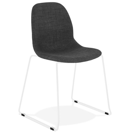 Chaise design 'DISTRIKT' en tissu gris foncé avec pieds en métal blanc