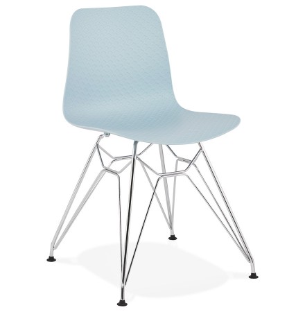 Chaise design 'GAUDY' bleue avec pied en métal chromé