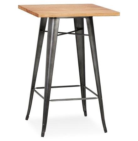 Table haute style industriel 'GRAMY' en bois foncé et pieds en métal gris - 70x70 cm