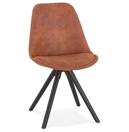 Chaise confortable 'HARRY' en microfibre brune et pieds en bois noir