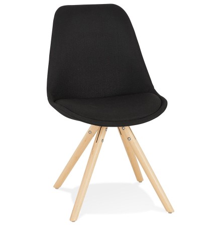 Chaise scandinave 'HIPHOP' en tissu noir avec pieds en bois finition naturelle