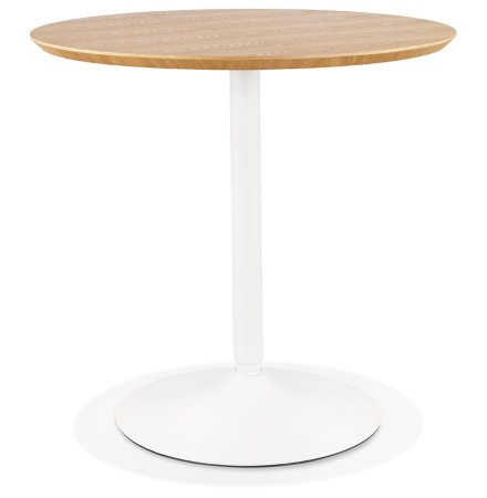 Table ronde design 'HUSH' en bois finition naturelle et métal blanc - Ø 80 cm
