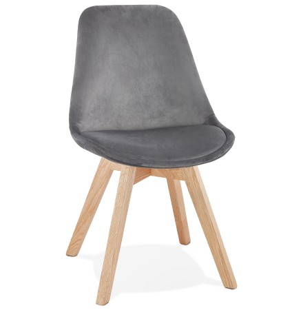 Chaise en velours gris 'JOE' avec structure en bois naturel