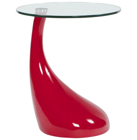 Table d'appoint 'KOMA' design en verre et pied rouge