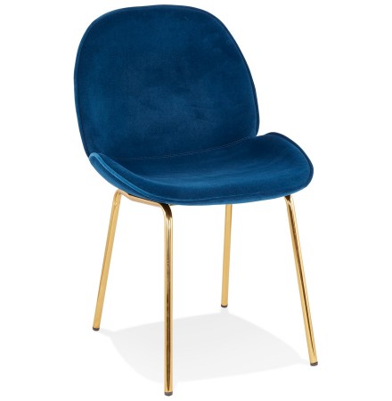 Chaise vintage 'MAGALY' en velours bleu et pieds en métal doré