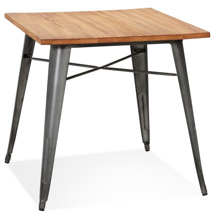 Table carrée style industriel 'MARCUS' en bois foncé et pieds en métal gris foncé - 76x76 cm