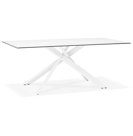 Table à diner 'MARKINA' en céramique blanche avec pied central en x blanc - 180x90 cm
