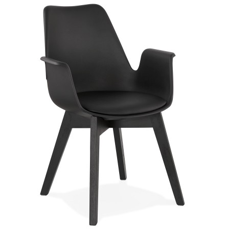Chaise avec accoudoirs 'MISTRAL' noire avec pieds en bois noir