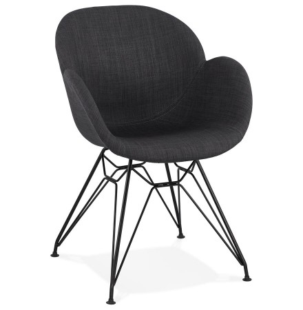 Chaise design 'PLANET' en tissu gris foncé avec pieds en métal noir