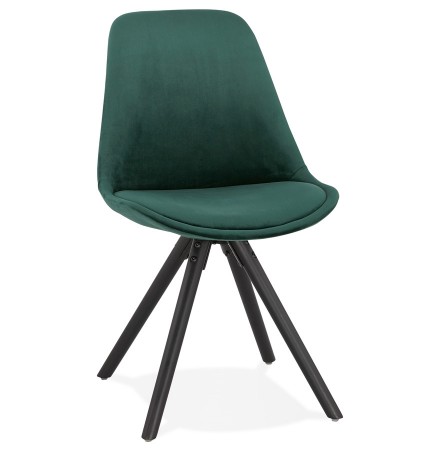 Chaise vintage 'RICKY' en velours vert et pieds en bois noir