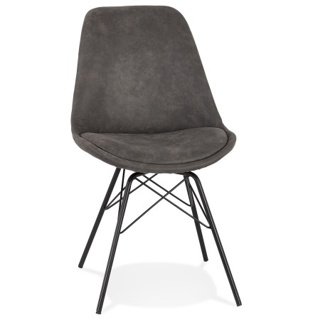 Chaise design 'ROYAL' en microfibre grise et pieds en métal noir