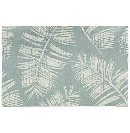 Tapis design 'SEQUOIA' 200x290 cm bleu avec motifs feuilles de palmier - intérieur / extérieur