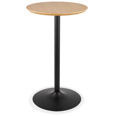 Table haute ronde 'TAMAGO' en bois finition naturelle et métal noir - Ø 60 cm