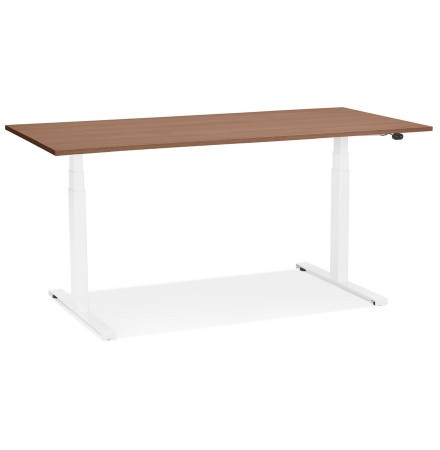 Bureau assis debout électrique 'TRONIK' blanc avec plateau en bois finition Noyer - 140x70 cm