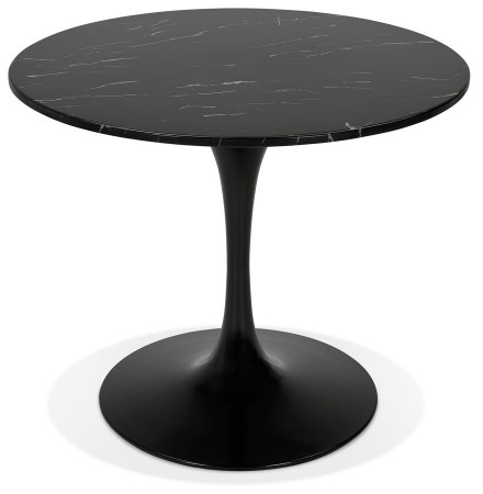 Table à dîner ronde 'URSUS' en pierre noire effet marbre et métal noir - Ø 90 cm