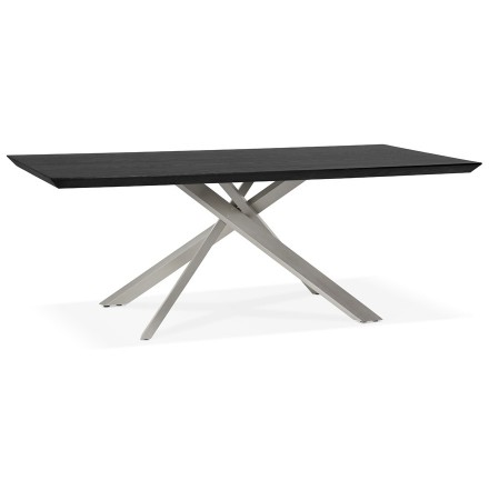 Table à manger design 'WALABY' en bois noir avec pied central en métal - 200x100 cm