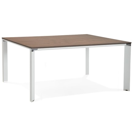 Table de réunion / bureau bench 'XLINE SQUARE' en bois finition Noyer et métal blanc - 160x160 cm