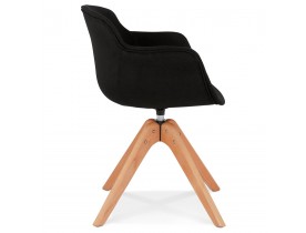 Chaise avec accoudoirs 'AMOS' en tissu noir et pieds en bois naturel
