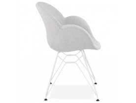 Chaise moderne 'ATOL' en tissu gris clair avec pieds en métal blanc